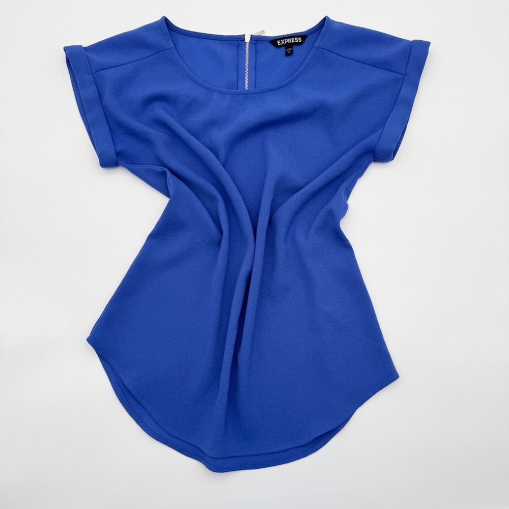 Express Royal Blue Crepe Blouse Short Sleeve Womens‎ Small